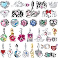 Hot Sales 925 Sterling Silver Charms Lucky Four Leaf Clover Letter Love Flower Tulip Bead Pendant fit Mother's Day Jewelry Gifts
