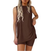 Women's Summer Solid Color Sleeveless Vest And Shorts Two Piece Set Fashionable Women Tracksuits Outfits