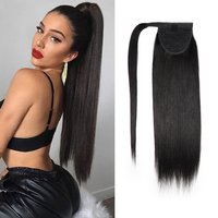 Human Hair Straight Ponytail Extension Wrap Around Ponytail with Magic Paste For Women Clip in Hair Extension Human Hair