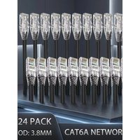 24Pack Cat6a Slim Ethernet Patch Cable 28AWG UTP 10G PoE LAN 0.5/1/2FT 0.1/0.15/0.2/0.3/0.5M Patch Panel Switch flexible