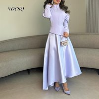 Saudi Arabia Women Prom Dresses Satin Lavender A Line Evening Gowns with Sleeve Fashion women's formal evening gowns Customized