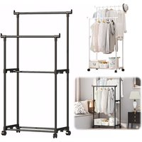 Movable Coat Rack Double Clothes Shelf Double-Rod Clothes Rack Clothes Rack Hanging Clothe Organizer For Bedroom Clothing Hanger