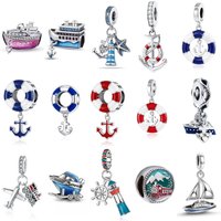 New 925 Silver ship rudder anchor lifebuoy Charm yacht Bead lighthouse Pendant Fit Original Bracelet Women DIY Jewelry Make Gift