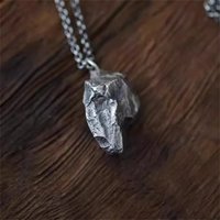 Retro Trendy Men's Irregular Black Stone Pendant Jewelry Fashionable Personality S925 Chain Necklace Male Meteorite Accessories