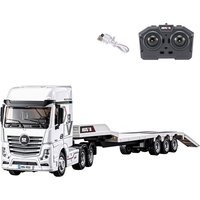 Toys RTR HUINA 1/64 Remote Control Tractor Truck 9900 W/ 3Axle Semi Flatbed Trailer Lights Sound Effect Manual Support Legs Cars