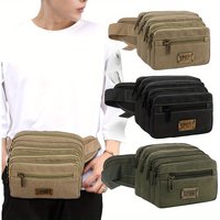 7-Layer Men'S Large Capacity Canvas Waist Bag, Portable Outdoor Sports Large Capacity Waist Pack, Business Cash Pouch