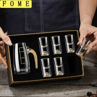 2/7pcs Crystal Glass Short Cup Gift Box Set Lead Free Liquor Glass With Wine Dispenser Golden Vodka Brandy Wine Glasses Soju Cup