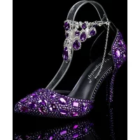 2024 Autumn Slim Heels Shallow Mouth Luxury Blue Water Diamond Pearl Women Single Shoes 9CM Wedding Party Shoes Sandalias Mujer