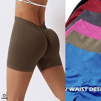 QK Seamless V Back Yoga Shorts Women Fitness Elastic Scrunch Push Up Sports Running Workout High Waist Shorts XP176
