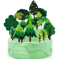 Woodland Green Trees Cake Topper, Handmade Woodland Theme Cake Decorations, Birthday Baby Shower Party Decorations, Kids Party