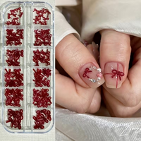12-compartment burgundy bow nail art decorations, New Year's Valentine's Day accessories, nail accessories