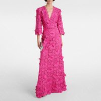 Exquisite Rose Pink Mother Dresses Lace 3/4 Sleeves Mother of the Bride Gowns 2024 V Neckline Wedding Party Dresses Flowers