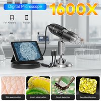 Microscope with Stand 1600X Handheld Portable Electronic Digital Microscope Camera Compatible with iPhone/Android/Windows/Mac