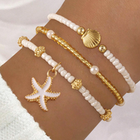 Exquisite Starfish Shell Bracelet Handmade Seed Beads Multiple Layered Bracelet Women's Summer Beach Party Vacation Jewelry