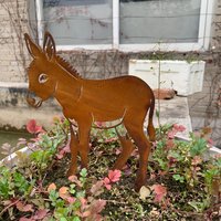Weathered Donkey Farm Animal Garden Stake,Metal Silhouette Yard Art,Outdoor Country Style Decor for Backyard Garden Landscaping