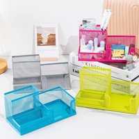 3/4 Grid Storage Box Metal Black Mesh Desk Top Table Organiser Stationary Card Tidy Metal Pen Holder Pencil File Storage Rack