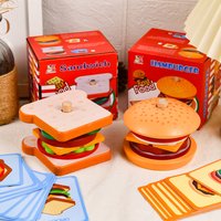 Montessori Hamburg Sandwich Stacking Wooden Toys With Order Cards Preschool Education Fine Motor Skills Interaction Simulation