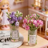 1 Dollhouse Miniature Flower Glass Vase: 1/12 Mini Simulation Flower Plant Vase Decorative Model