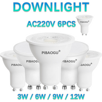 6PCS LED Bulb GU10 AC220V Lampada 3W-12W 120/38 Degrees LED Lighting No flicker Replace 50W Halogen Spotlight led light For Home