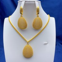 Nigeria Indian 24K Gold Color Necklace Earrings Jewelry Set For Women African Dubai Bridal Wedding Party Jewellery Wholesale