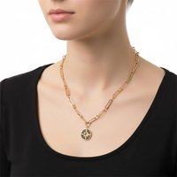 Gold Color Chain Star Hollow Disk with Black Glass Decorate Pendant Necklace Women Gold Color Pendant Jewelry Gift