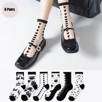 6 Pairs/Set Women's Mesh Floral Print Mid Tube Socks Crystal Glass Short Thin Socks Women's Stockings Hosiery Short Thin Socks