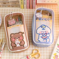 Kawaii Transparentes Federmäppchen, große Kapazität, wasserdichte Stifttasche, niedliche Studentenbox für Mädchen, Schulbedarf, Schreibwaren, Geschenk