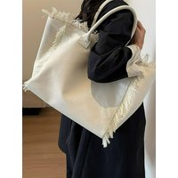 Trendy and Fashionable Large-capacity Fringed Canvas Handbag, 2026 New Model Casual and Versatile Commuting Crossbody Tote Bag
