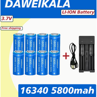 5800mAh rechargeable 3.7V Li-ion 16340 batteries CR123A battery for LED flashlight wall charger, travel for 16340 CR123A battery