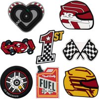 8pcs racing sports PVC shoe charm set checkered flag helmet tire and fuel decoration, DIY detachable suitable for Cross Kid Gift