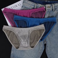 3 PCS Men's 100% Cotton Ribbed Briefs U Convex Pouch Elastic Waistband Soft Breathable Daily Underwear