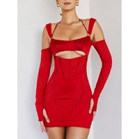 Mozision Sexy Hollow Out Backless Mini Dress For Women Elegant Spaghetti Strap Bodycon Party Short Dresses Vestido Clubwear