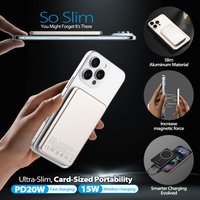 5000mAh Magnetic Power Bank, Wireless 15W Fast Charging Ultra-Thin Aluminum, LED Light for iPhone 17/16/15 & Samsung