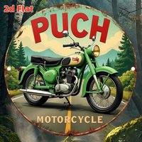 2D flat, retro PUCH motorcycle wall art sign - wooden decoration for homes, bars, offices and cafes