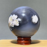 Blue Sakura Agate Ball Natural Quartz Home Energy Feng Shui Decoration Love Gift Beauty Massage Healing Meditation+Base