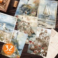 32pcs Beach Healing Postcard Series, Watercolor Illustrations, Greeting Cards, Posters, Wall Stickers, Bedroom Decor, Postcards