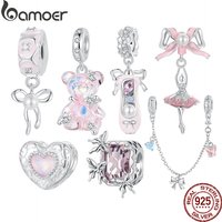 Bamoer 100% 925 Sterling Silver Sweet Fancy Ballet Shoe Girl Charm For Women Fit Bracelet DIY Necklace Fine Jewelry Gift