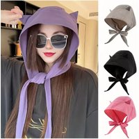 Women Cute Cat Ear Bucket Hat Kawaii Cartoon Hats Soft Breathable Casual Adjustable Sun Protection Multi-Functional Summer Caps