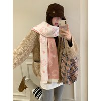 Cute Cartoon Cat Double-Sided Knitted Scarf For Women New Autumn And Winter Thickened Warm Neck Warmer