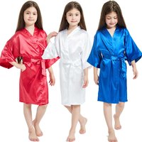White Satin Silk Spa Bath Robes for Little Girls Kids Baby 2 to 3 4 5 6 7 8 9 10 11 12 13 14 Years Red Blue Children Robe Sleep