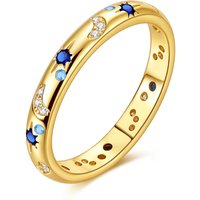Original 925 Sterling Silver Sparkling Gold Brilliant Starry Night Ring For Women Girls Jewelry Birthday Anniversary Gifts