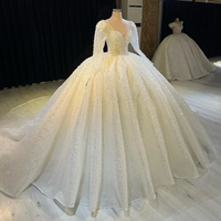 Customized White Ball Gown Wedding Dresses Sweetheart Neck Long Sleeves Lace Sequined Luxury Robe De Marie Vestidos De Novia