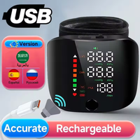 LED Rechargeable Wrist Blood Pressure Monitor English / Russian / Portuguese Voice Broadcast Tonometer BP Monitor Tensiometer