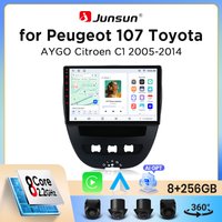 Junsun Bezprzewodowe Radio Samochodowe CarPlay Android Auto do Peugeot 107 / Toyota Aygo / Citroen C1 (Mk1) 2005-2014 z Wbudowanym Wentylatorem, Nawigacja GPS Android, Odtwarzacz Multimedialny, WiFi,