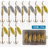 Father's Day Gift 10pcs/Set Spinner Lure Sliver&Gold With Treble Hook Metal Spoon Lure Hard Fishing Lure With Fishing Tackle Box