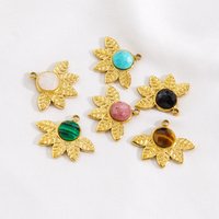 CARLIDANA Bohemian Leaf-shape Natural Stone Round Faceted Pendant Gold Color Stainless Steel Colorful Stone Charms DIY Jewelry