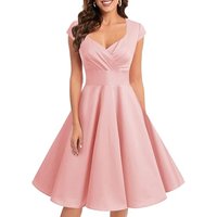 V Neck Cap Sleeves Satin Cocktail Dresses Knee Length Ruched A Line Short Prom Dresses Evening Formal Wedding Bridesmaid Gown
