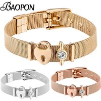 Silver Color Stainless Steel Mesh Bracelet Set Rose Gold Love Lock Beads Bracelet for Woman Girlfriend Fashion Jewelry Gift