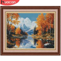 HUACAN Cross Stitch Kits Forest Landscape 11CT Embroidery Sets Tree Nature Lake River DMC Thread Printed Canvas Hand Sewing