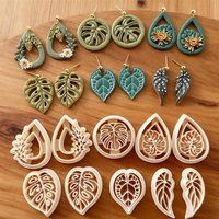 Tropical Leaf Shap Polymer Clay Cutters Spring Evergreen Leaves Embbossed Making Pottery Clay Earrings Jewelry Pendant Tools